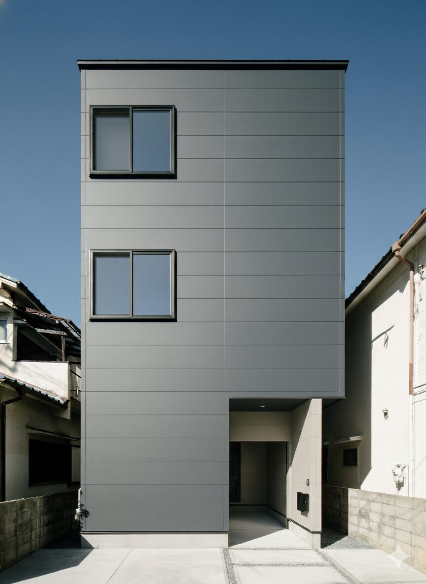 約20坪の狭小地に建てた、インナーガレージのある5人家族の3階建ての家